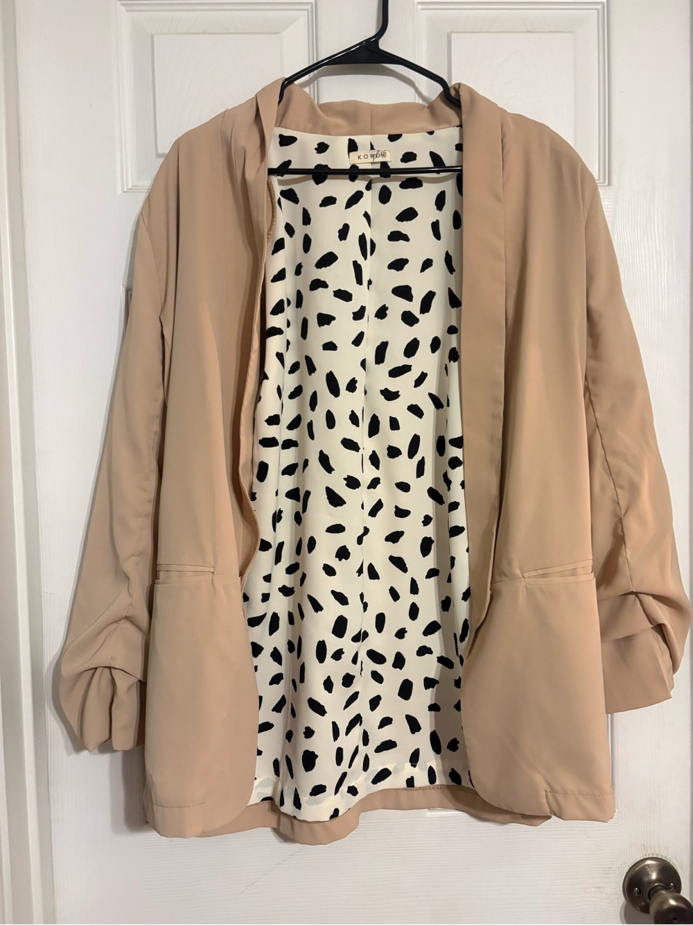 Kori Blush Beige Open-Front Blazer with Printed Cream Lining